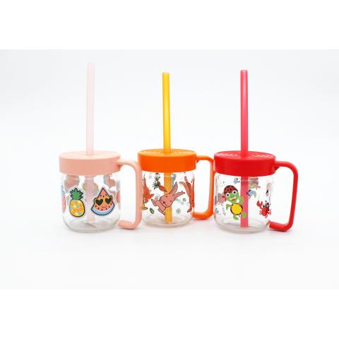 Cană cu pai din sticlă 200ml Herevin