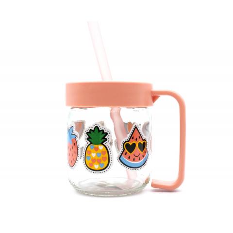 Cană cu pai din sticlă 200ml Herevin