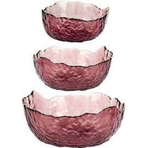 Набор цветных салатников 3шт, рельефное стекло 12,5х16х20см.